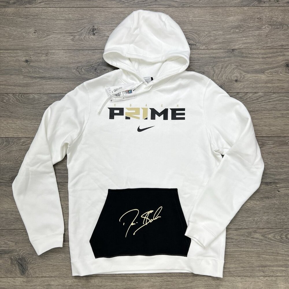 Nike Pullover Hoodie Deion Sanders Prime Size Medium Mens White 2.0 Club Fleece